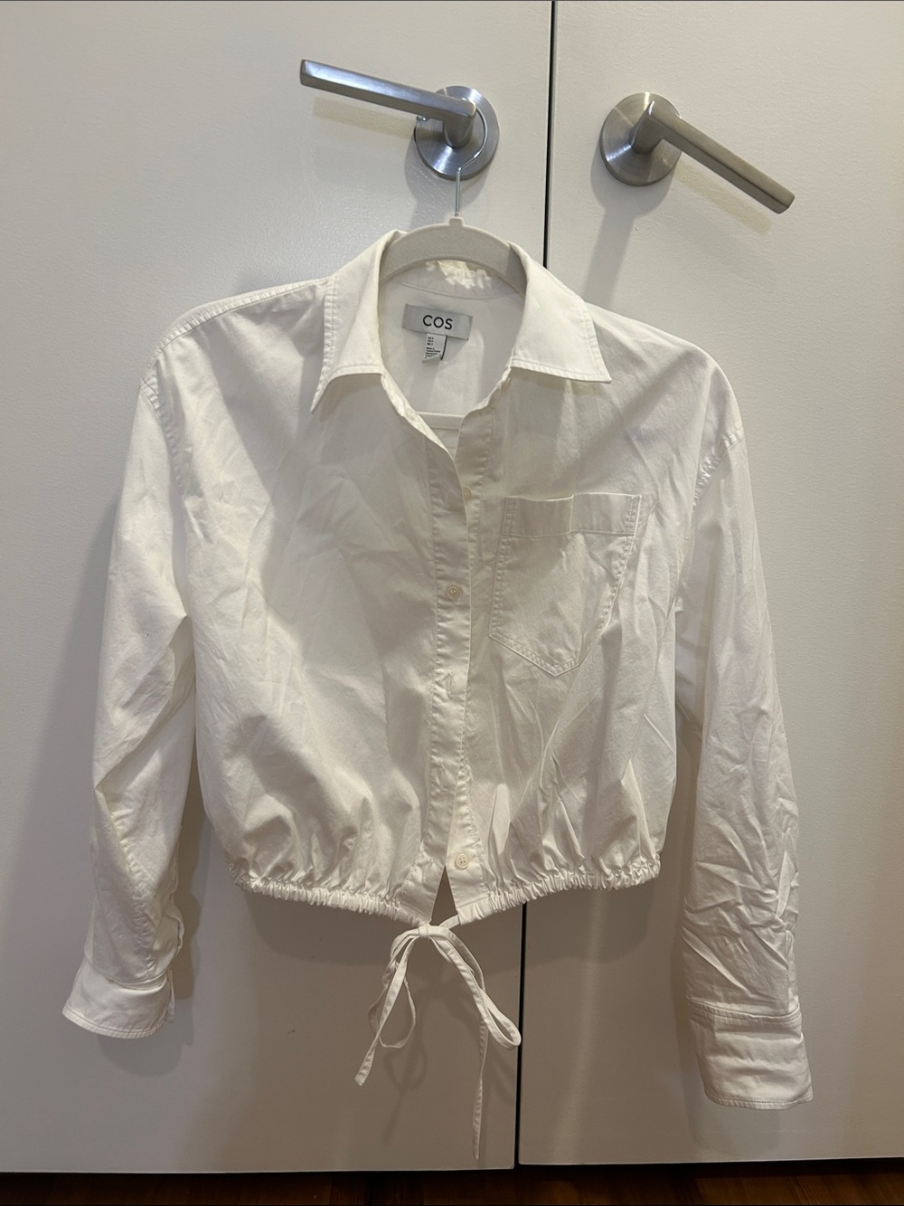 COS white oversized tie-detail cropped shirt